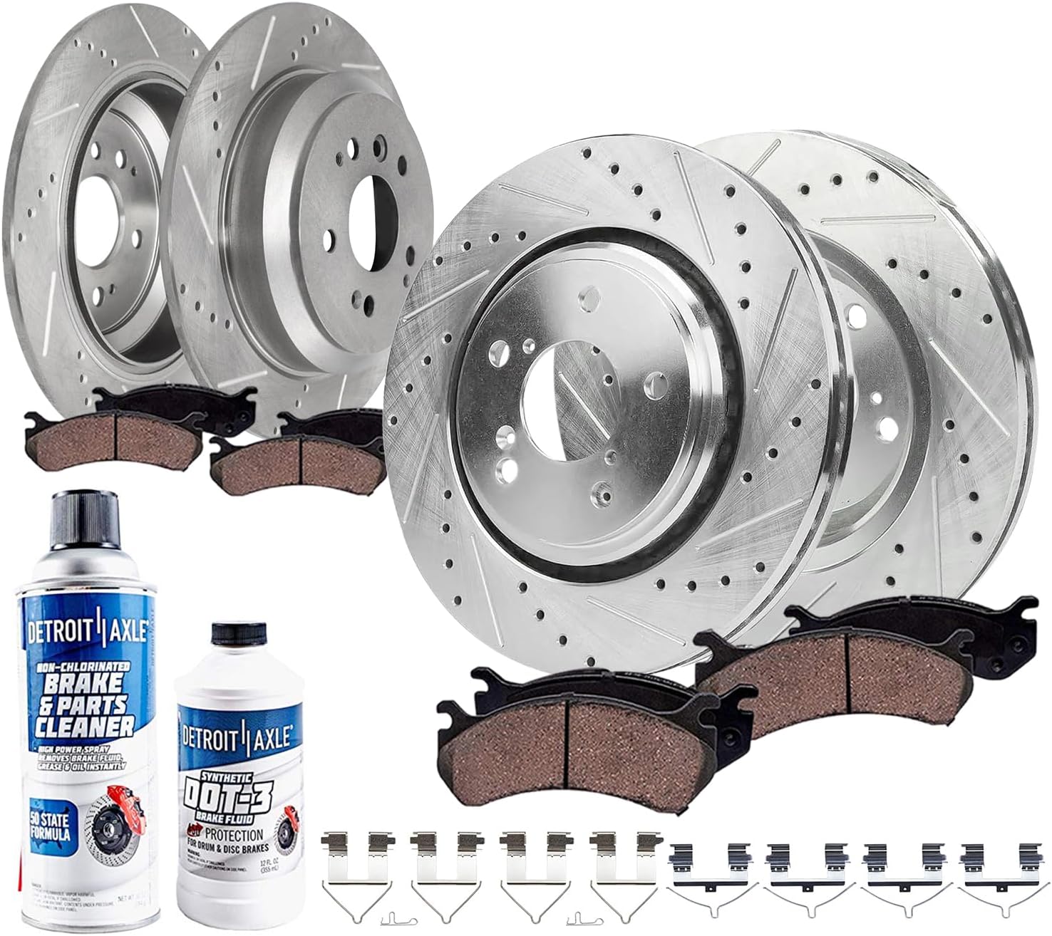 Detroit Axle 8‑Piece Drilled & Slotted Brake Kit with Ceramic Pads and Accessories