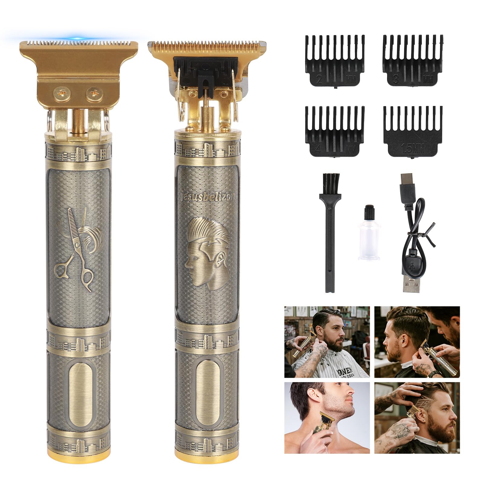 Professionelle Haarschneidemaschine für Männer - Wiederaufladbarer kabelloser T-Blade Trimmer mit 4 Führungen, USB-C Schnellladung, Metallkörper für Bart-, Haar- und Körperpflege