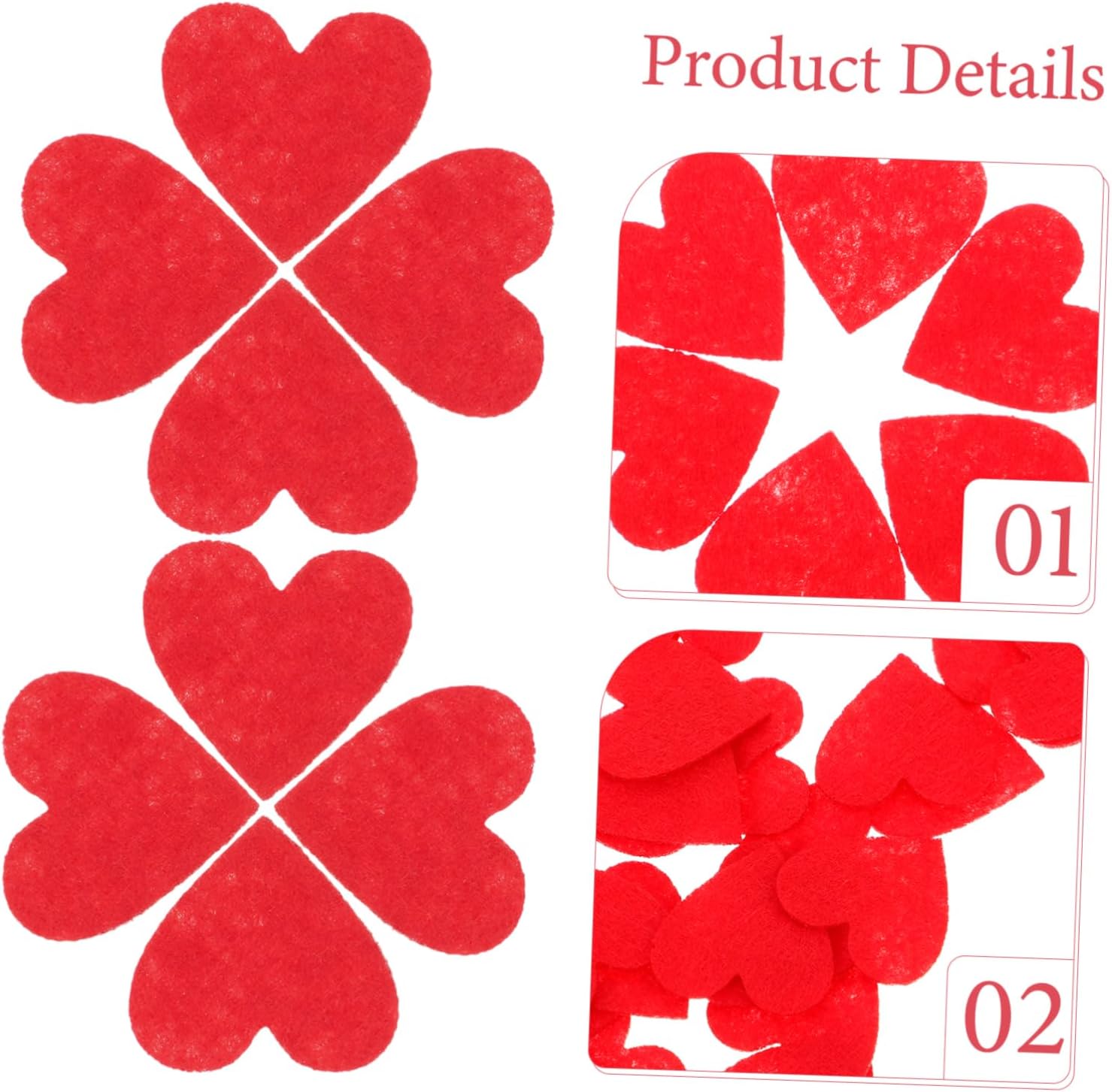 200pcs Heart-Shaped Felt Applique Patches for DIY Crafts Nonwoven Fabric Soft and Durable Embroidery Decorations Red for Clothing Accessories and Home Decor