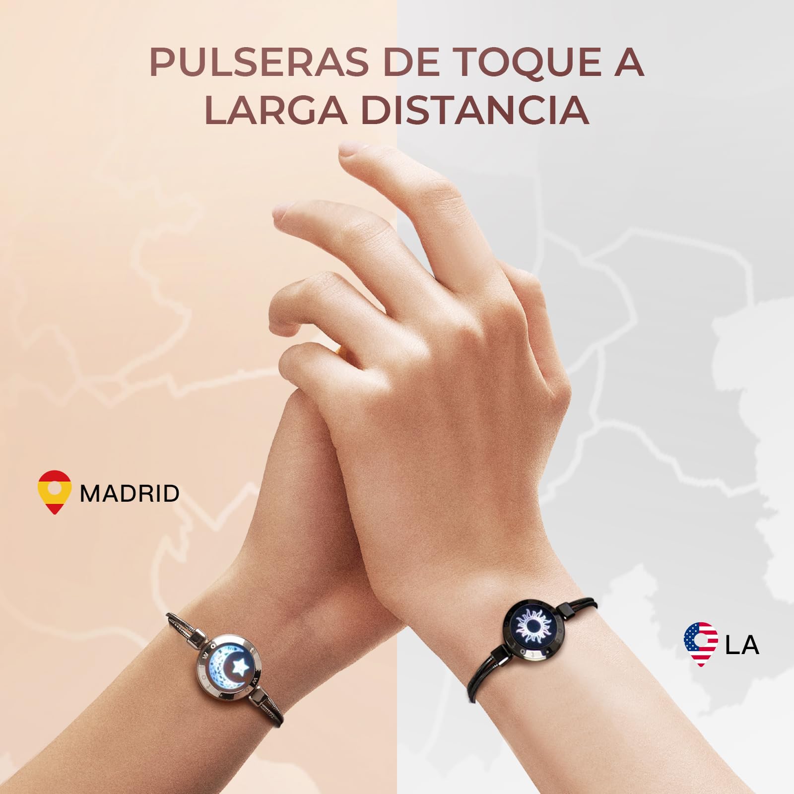 TOTWOO Pulseras de Pareja con Vibración, Iluminación y Toque a Distancia, Emparejamiento Bluetooth Uno a Uno por App, Regalo Romántico para Parejas a Distancia, Acero Inoxidable 316