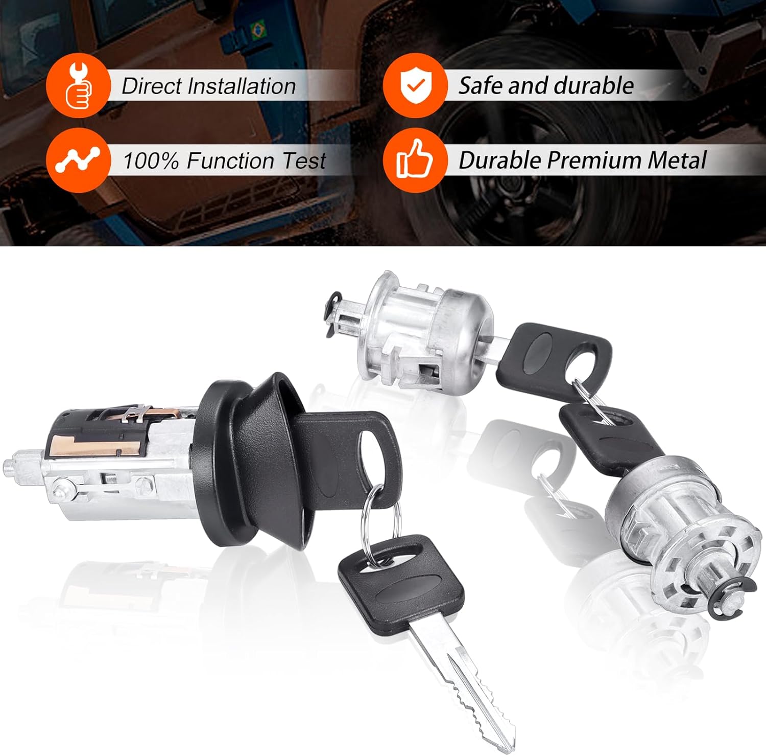 Ignition Switch & Door Lock Cylinders with Keys - Replacement for 1997-2007 Ford F250/350 F-150 & More Expedition Lincoln Blackwood Navigator - OE Number: LC6177 + DL5885 X2 + 597638(No chip)