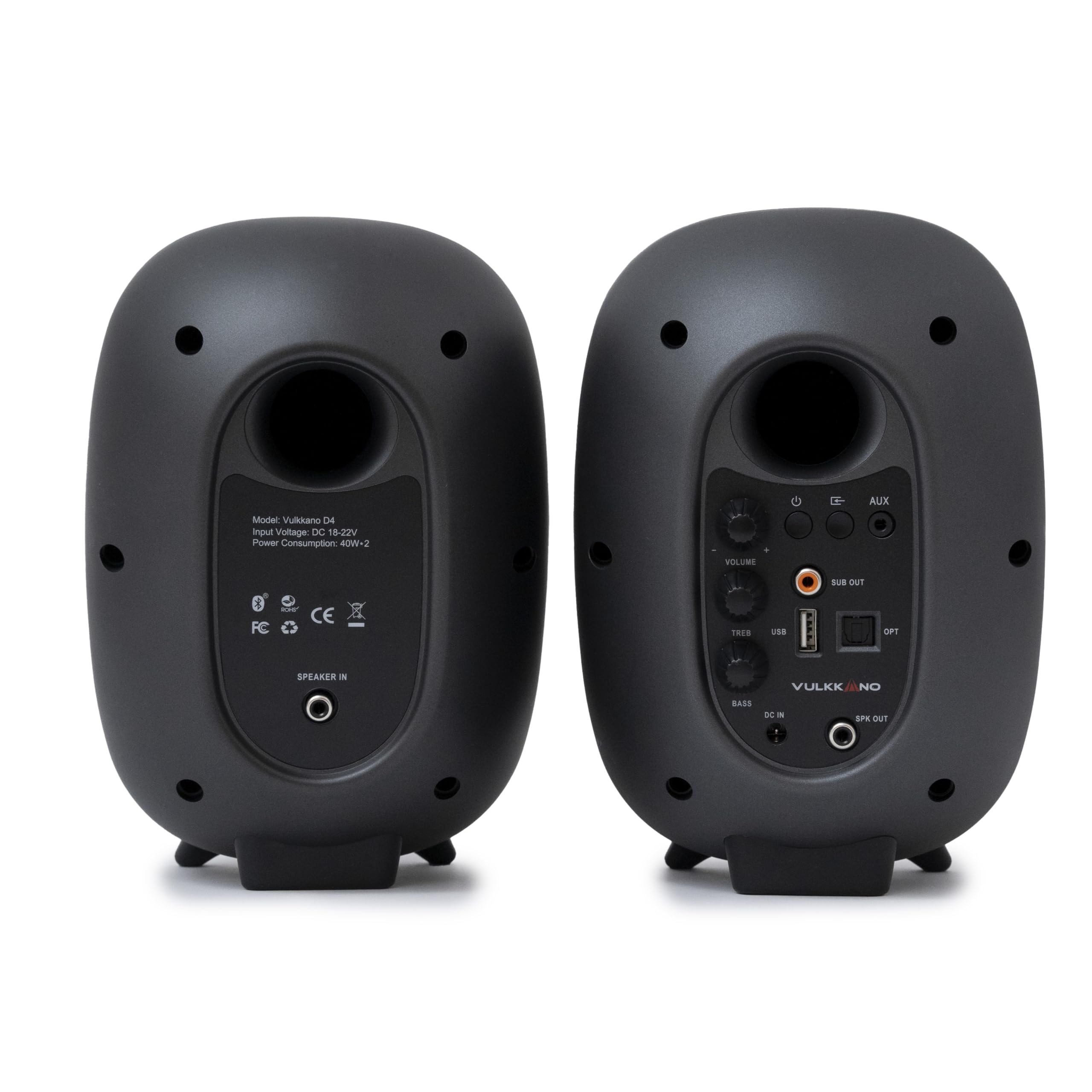 VULKKANO D4 Altavoces PC autoamplificados con Woofer de 4", Potencia de 80W, Bluetooth, USB A, RCA, Aux, Óptica, Sub out, Control Remoto, Altavoces Ordenador con Diseño Elegante