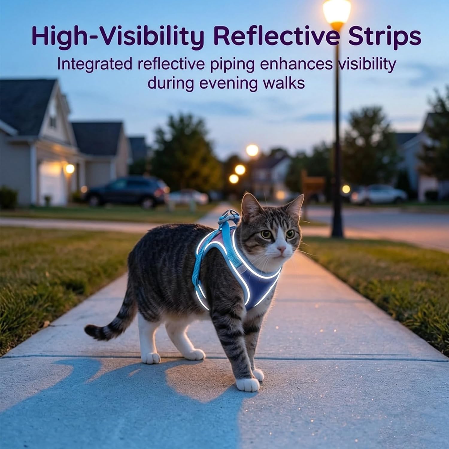 Cat Harness and Leash, Escape-Proof Cat Harness Set, Adjustable Step-in Pet Harness for Walking for Small Medium Cats/Dogs-Blue (M ： 4-9 IB)