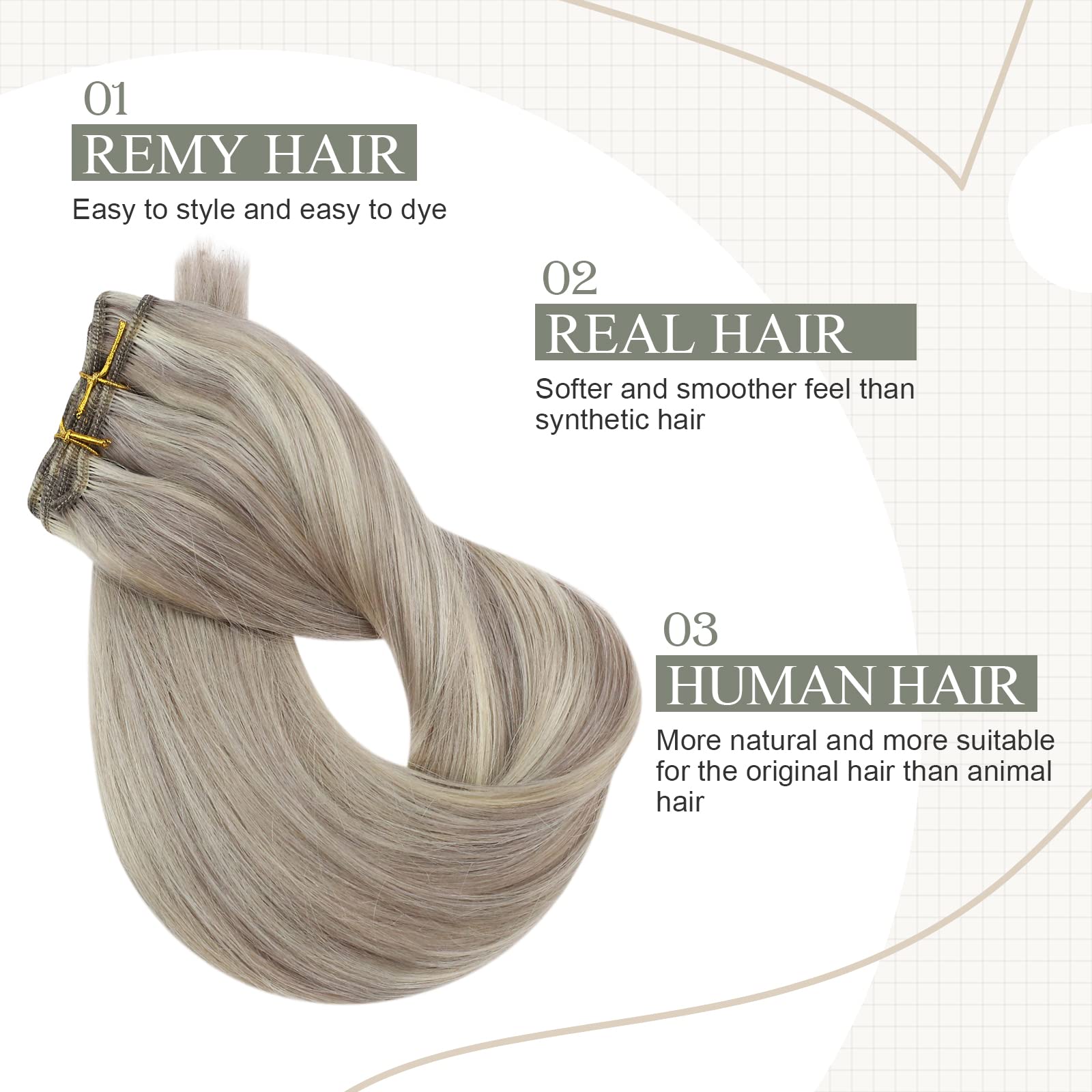 Fshine Extension Capelli Veri Tessitura Biondo Grigio Con Highlight Biondo Platino Extesion Matassa Capelli 45CM 100g Extension Cucitura Capelli Veri Remy Extension Capelli Bundles Lisci #19AP60