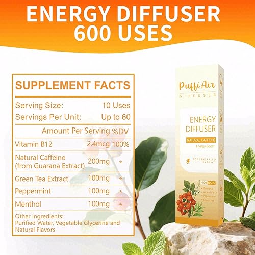 Miniatura 2 de Difusor de hierbas energéticas con guaraná, extracto de té verde, menta y mentol para aumentar la energía, 600 usos