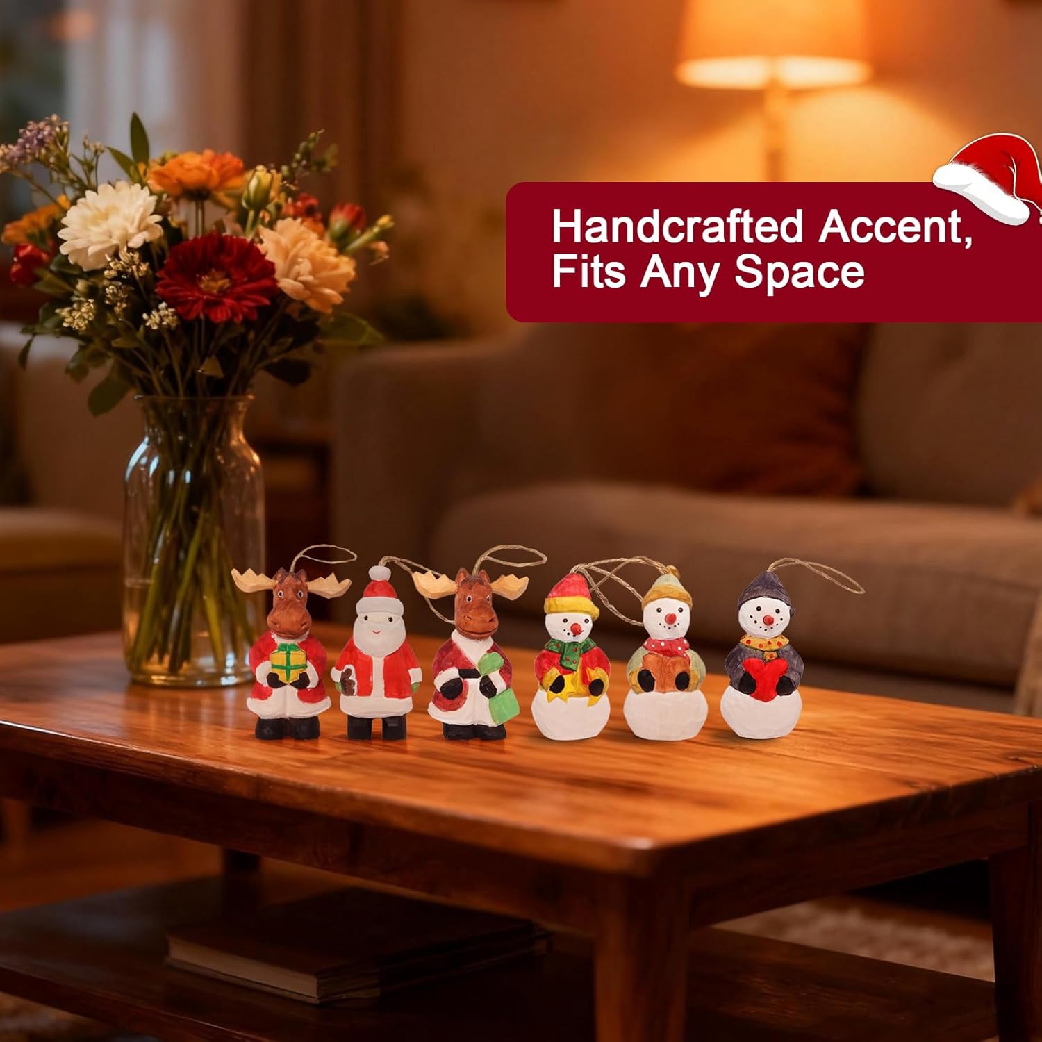 Wood Handmade Christmas Ornament, Rustic Holiday Tree Hanging Decoration, Hand Painted Wooden Figurine Gift for Home Décor(Snowman with Heart) - Image 5