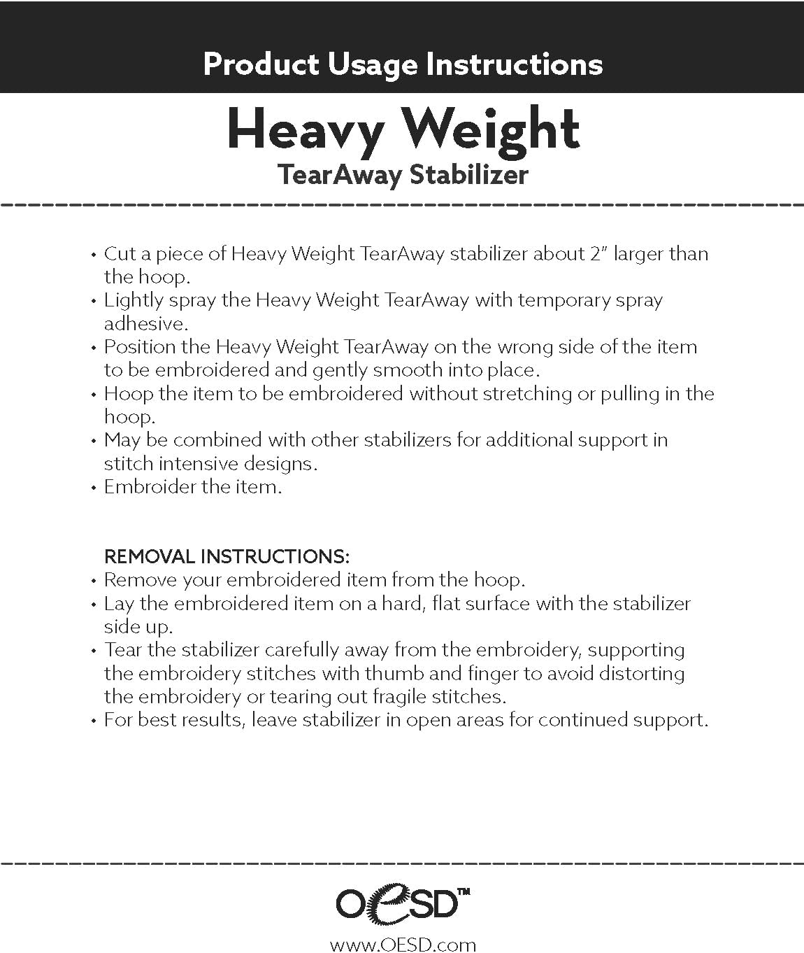 OESD Heavy Weight Tear Away Embroidery Stabilizer 20" x 10 Yd Roll