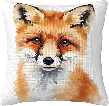 Bay Fox Throw Pillow Covers 18 x 18 Inch,Watercolour Fox Cute Fox Linen Square Pillow Cases Decorative Cushion Cover for Sofa Bedroom Living Room