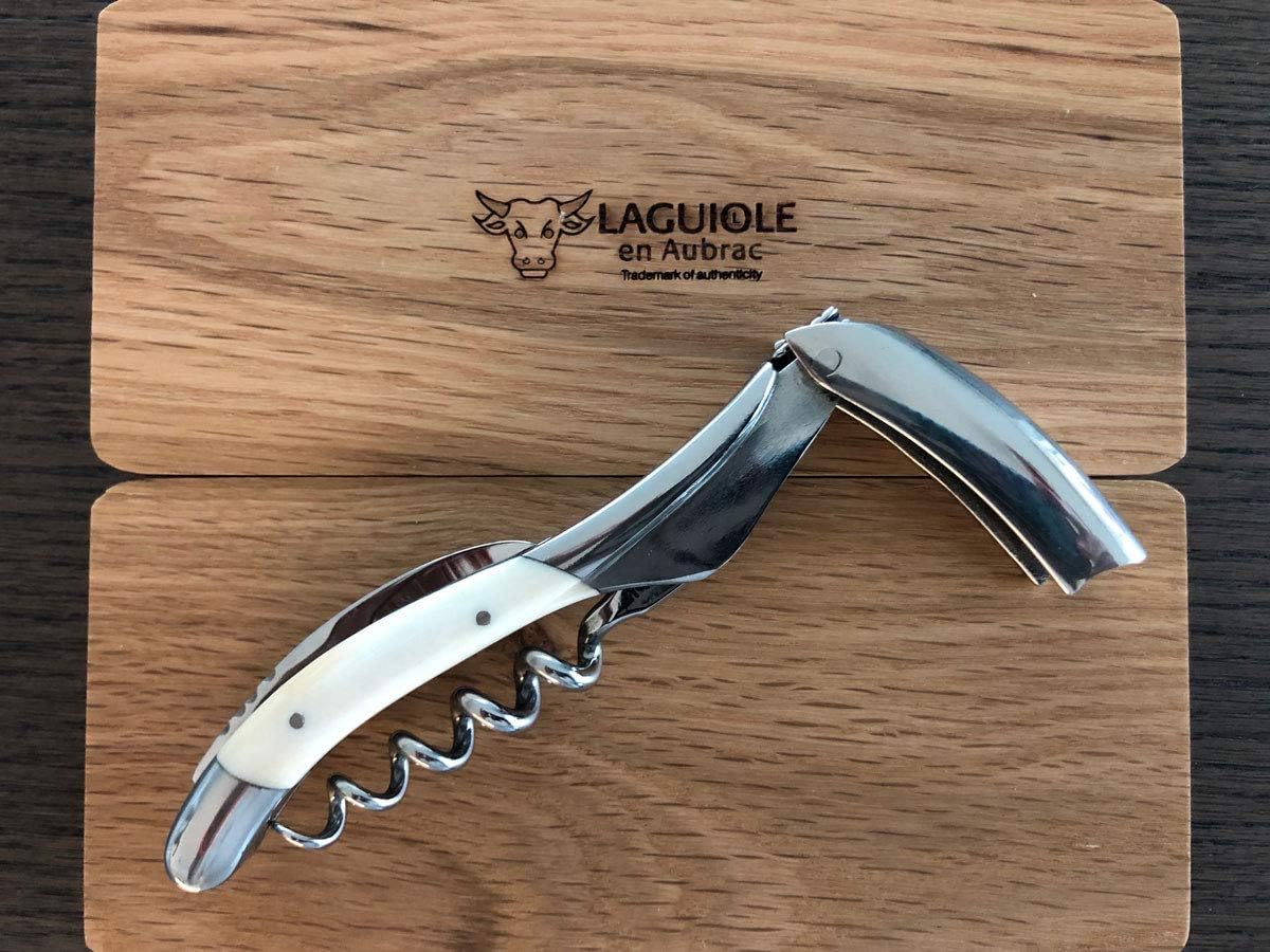 Laguiole En Aubrac Sommelier Waiter's Corkscrew, Zebu Bone Handle, Wine Opener With Foil Cutter & Bottle Opener