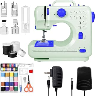 Sewing Machine for Beginners, Portable Sewing Machine with 12 Built In Stitch Patterns, Foot Pedal, 2 Speed Control, LED Light and 32 Color Thread Kit for Home Mending and Crafts