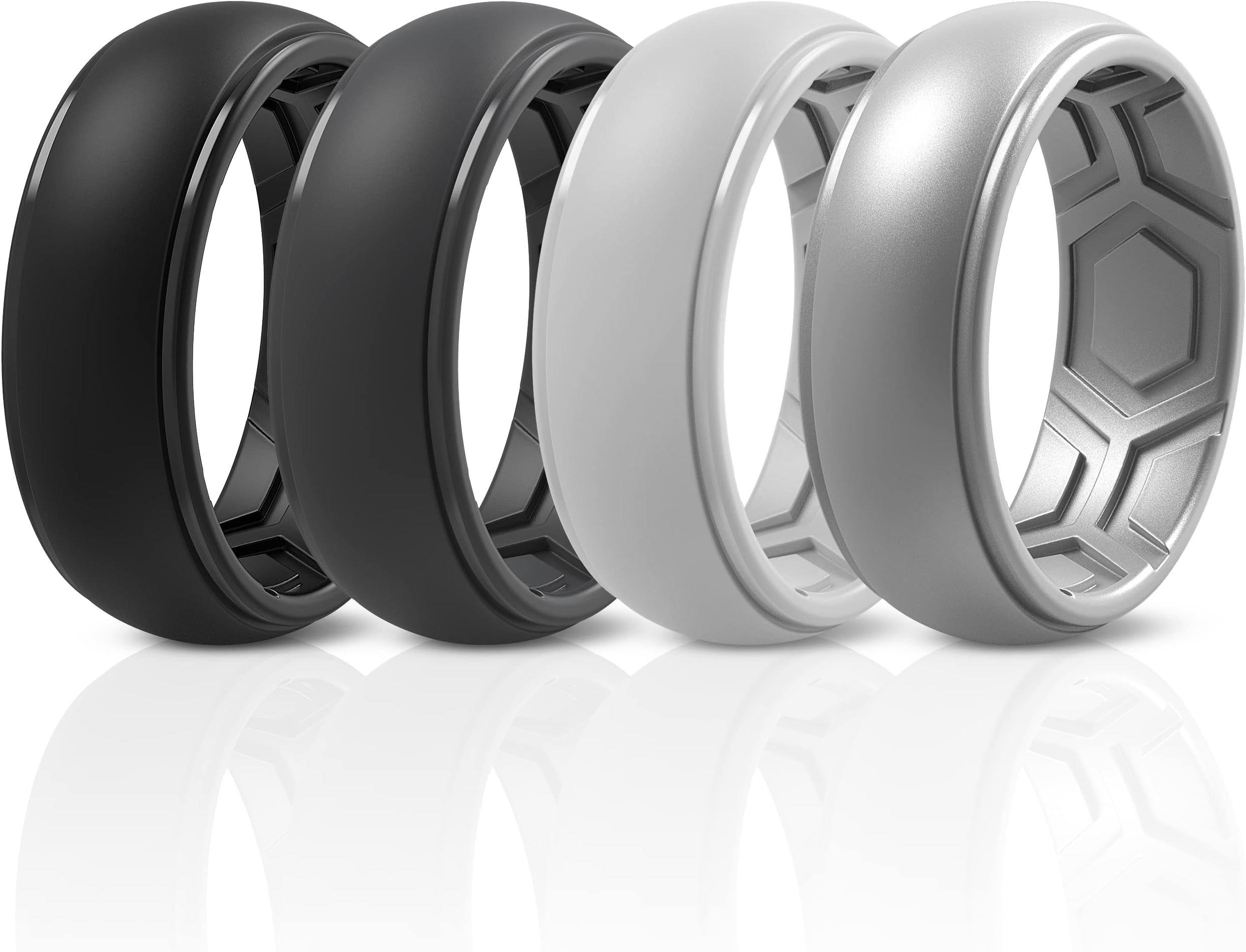 ThunderFit Silicone Rings for Men, Breathable Edition Step Edge Rubber Engagement Bands 8.4mm Wide 2.2mm Thick - 1/4/7 Variety Multipack