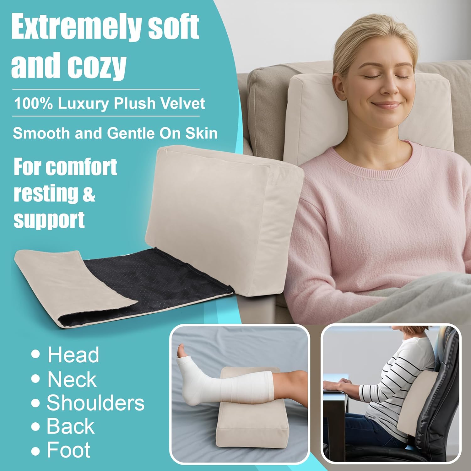 Recliner Headrest Pillow, Versatile Neck Support Cushion with Velvet Cover for Adults, Ideal Accessory for Chair, Couch, Office, Bed, Lumbar Pain Relief, Travel, Lounging, Cream - Image 2