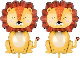 Giant Lion Foil Balloons Jungle Safari Animal Birthday Party Decorations Mylar Balloon For Boy Kids Wild One Theme Birthday Party Decor Baby Shower Zoo