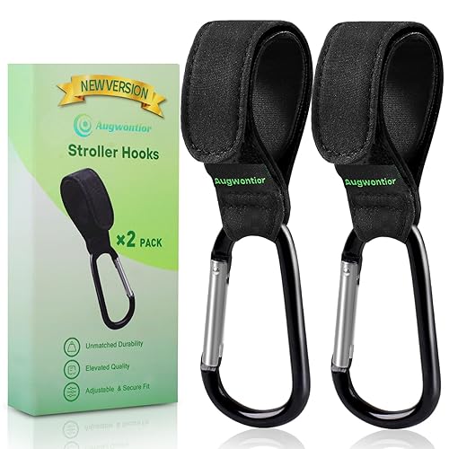 Aguwontior - Ganchos para bolsas de cochecito, paquete de 2 clips antideslizantes y ganchos, clip ajustable para mosquetón de cochecito, accesorios