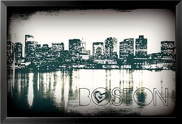 Buyartforless FRAMED Boston Skyline VII by Brandi Fitzgerald 18x12 Art Print Poster City Skyline Black and White Love Boston