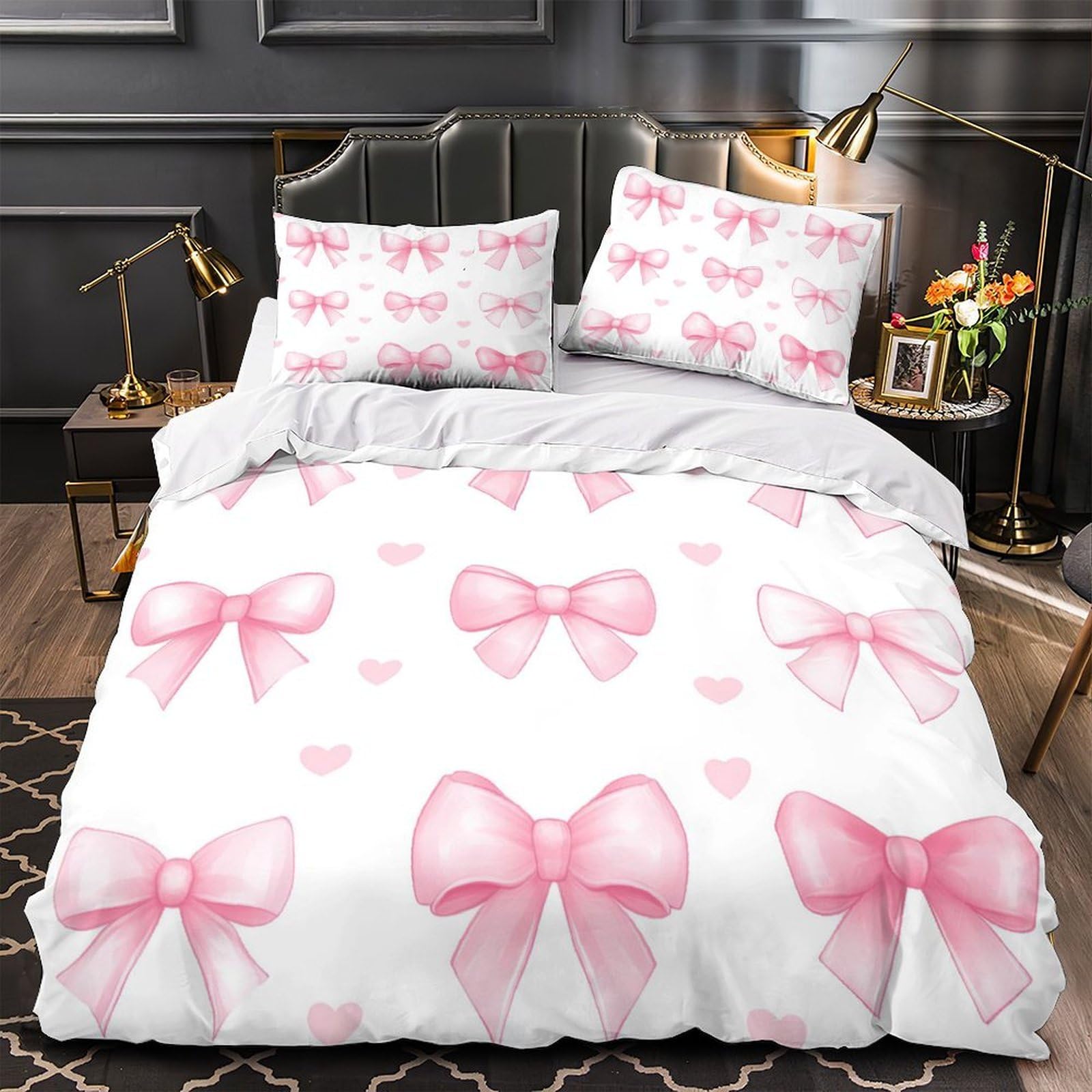 Housse de couette respirante et hypoallergénique en microfibre motif marbre rose