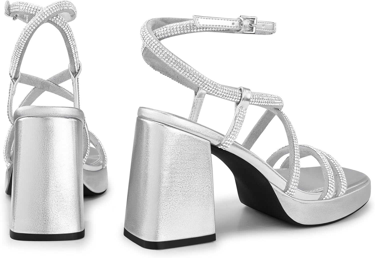 Women Chunky Platform Heels: 3.9 Inch High Heel Prom, Wedding, Party, Square Open Toe Heel Sandals, Strappy Comfortable Sexy Dressy Heels - Image 4