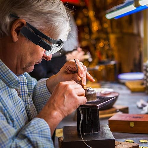 Miniatura 7 de Lupa de montaje en cabeza LED con 3 lentes desmontables, 2 luces LED profesionales para joyero, lupa recargable por USB, manos libres, lupa para