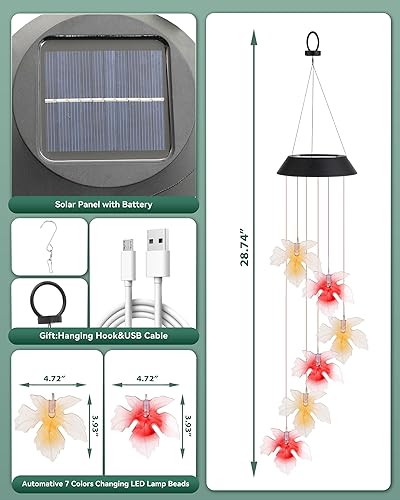 Miniatura 7 de Campanillas de viento solares para exteriores, campanillas de viento de hoja de arce que cambian de color, regalos de cumpleaños para mujeres, mamá,