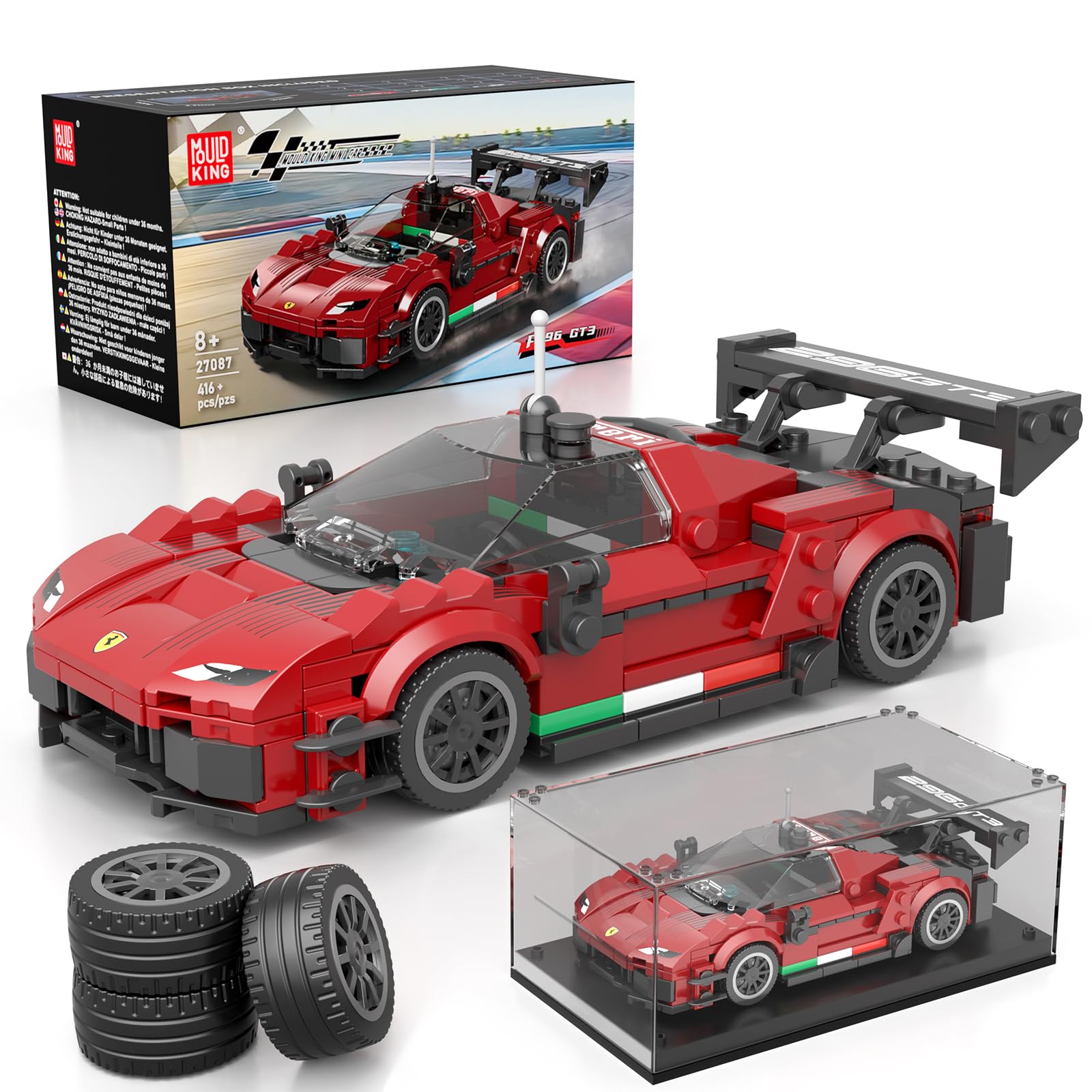 Mould King 27087 Technik Sportwagen Bausteinsets mit Acryl Vitrine Modellautos zum Sammeln, Geschenke für Kinder ab 8+ Jahren/Erwachsene Sammler Enthusiasten, (416 Teile)