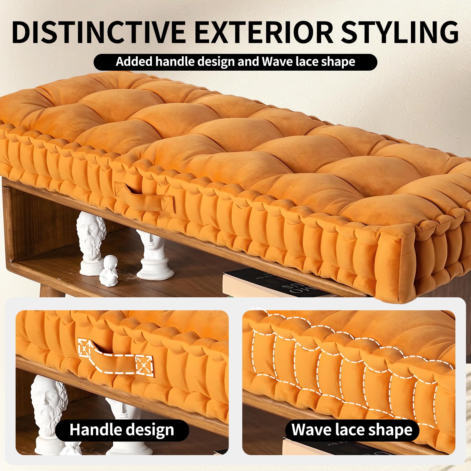 RPWCO Custom Bench Cushions, 4 Inch Thickness Tufted Bench Cushion, Bay Window Seat Cushions Indoor, Custom Size Cushions for Bench Seat Indoor, Indoor Bench Cushion