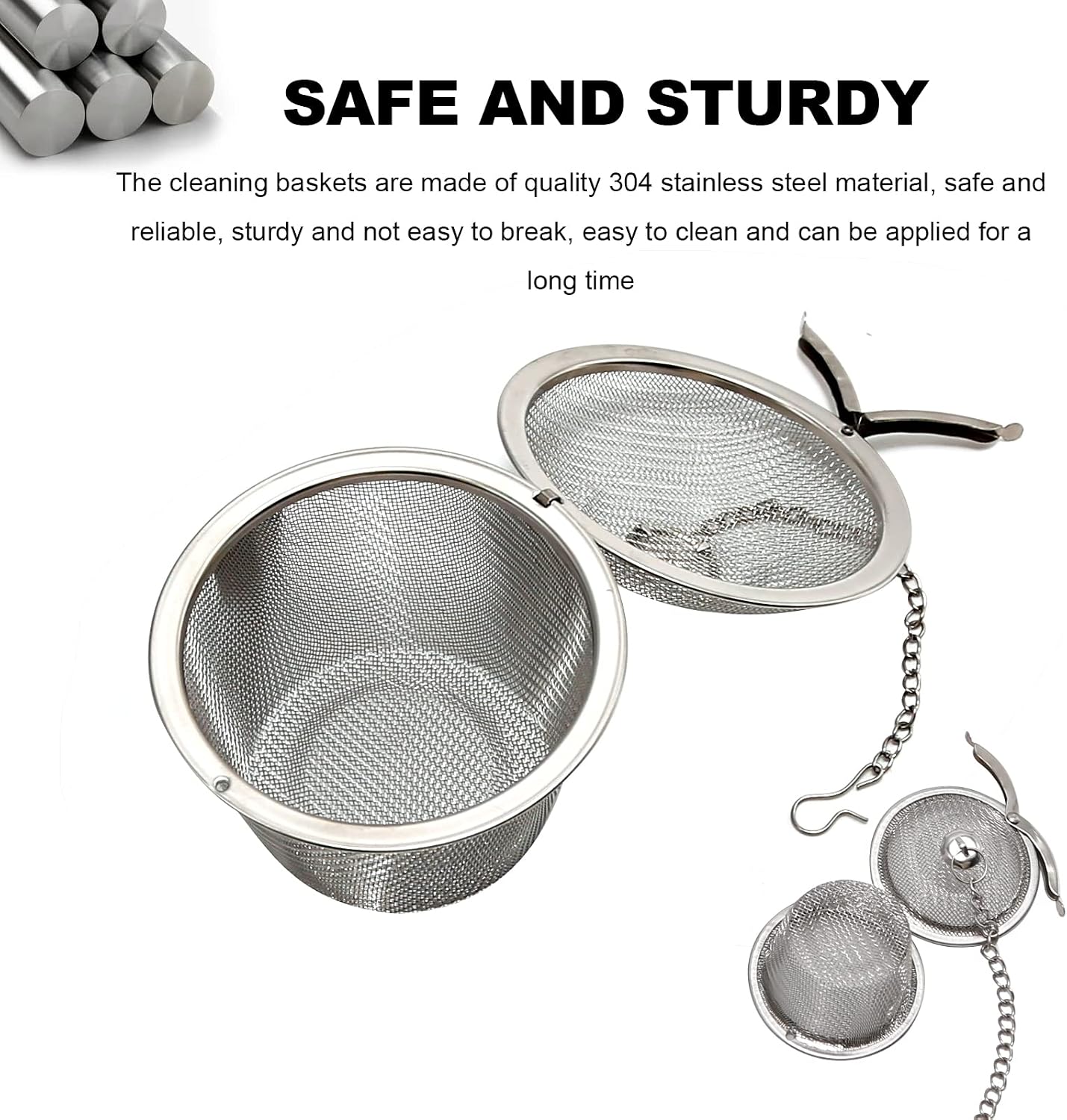 MDEOOSKY 3Pcs Jewelry Cleaner Baskets, Stainless Steel Ultrasonic Cleaner Basket, 1.7" 2.5" 3.5" Basket Cleaning Small Holder with Hook for Ultrasonic Parts Cleaner Jewelry Steam Cleaner