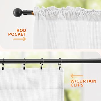 Pickluc Small Check Kitchen Curtain 30 Inches Long, Fleece Cafe Curtain for Small Window Treatment in Living Room, Basement, RVs, Cabinets, 2 Panels, W30 X L30 Inch, White