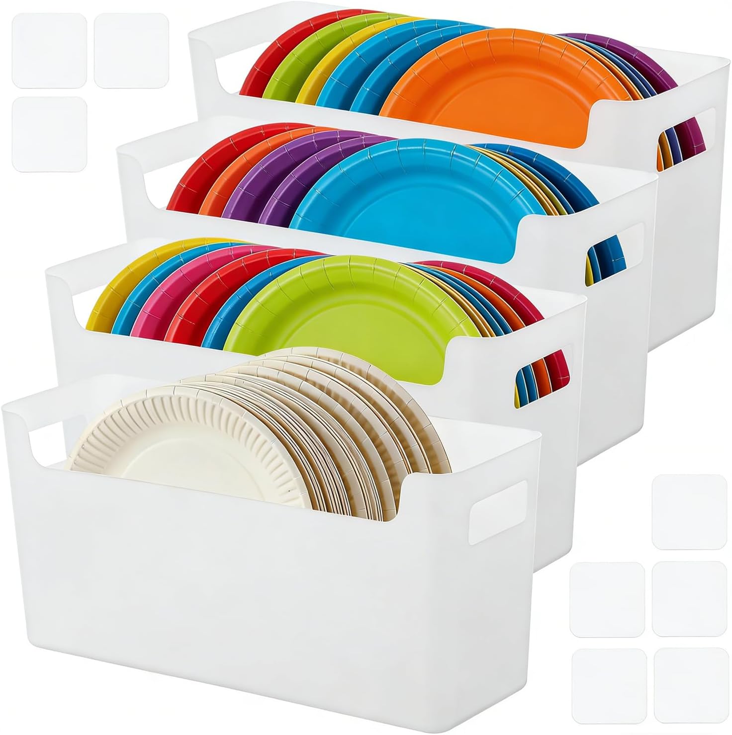 Joyibay Paper Plates Organizer, 4 Pcs Paper Plates Dispenser for 6-9In Plastic Plates Saving Cabinet, Space-Saving Plate Storage Holder for Cabinet Countertop RV Outdoor Party Table Storage Organizer