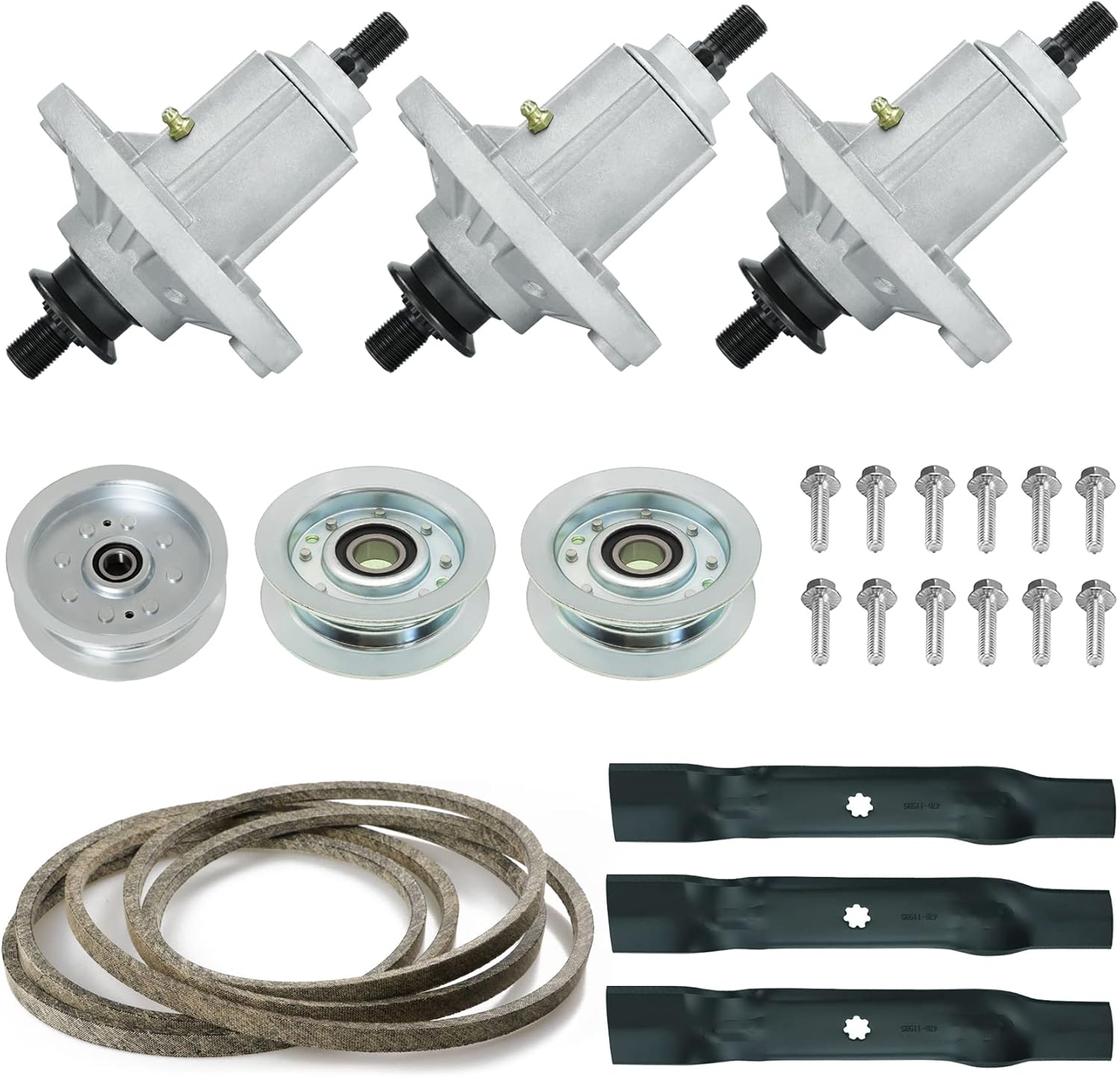 48" Deck Spindle Rebuild Kit for John Deere D140 D155 LA130 LA145, Include 3 Spindles GY20454 GY20867, 3 Blades AM141035, 1 Idler GY20110 GY20629, 2 Idlers GY20067 GY22172, 1 141" Belt GX20571
