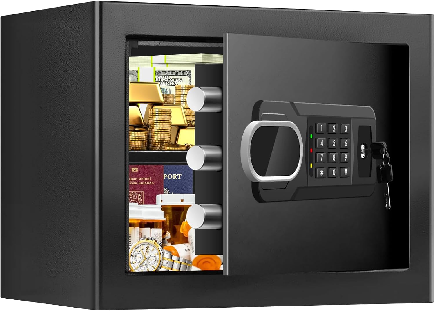 1.2 Cuft Small Fire Safe Box for Home Use, Personal Fire Safety Box with Electronic Keypad, Spare Keys and Removable Shelf, Steel Fireproof Document Safe Box for Money Cash Valuables 1.3 CUFT