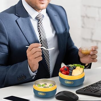 Dandat 3 Pcs Portable Insulated Lunch Container Set for Adult Kids, Stackable Stainless Steel Bento Box for Hot Food with Insulated Lunch Bag Unisex 3 Separate Thermal Food Container