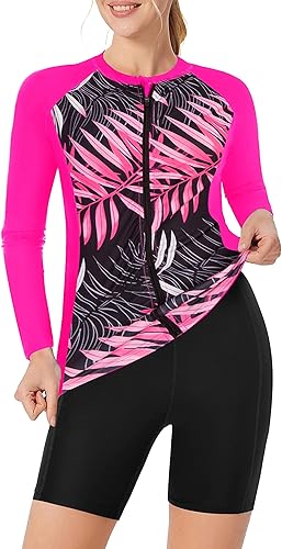 JACK SMITH Traje de baño de 3 piezas de manga larga con cremallera frontal, tankini UPF 50 para mujer