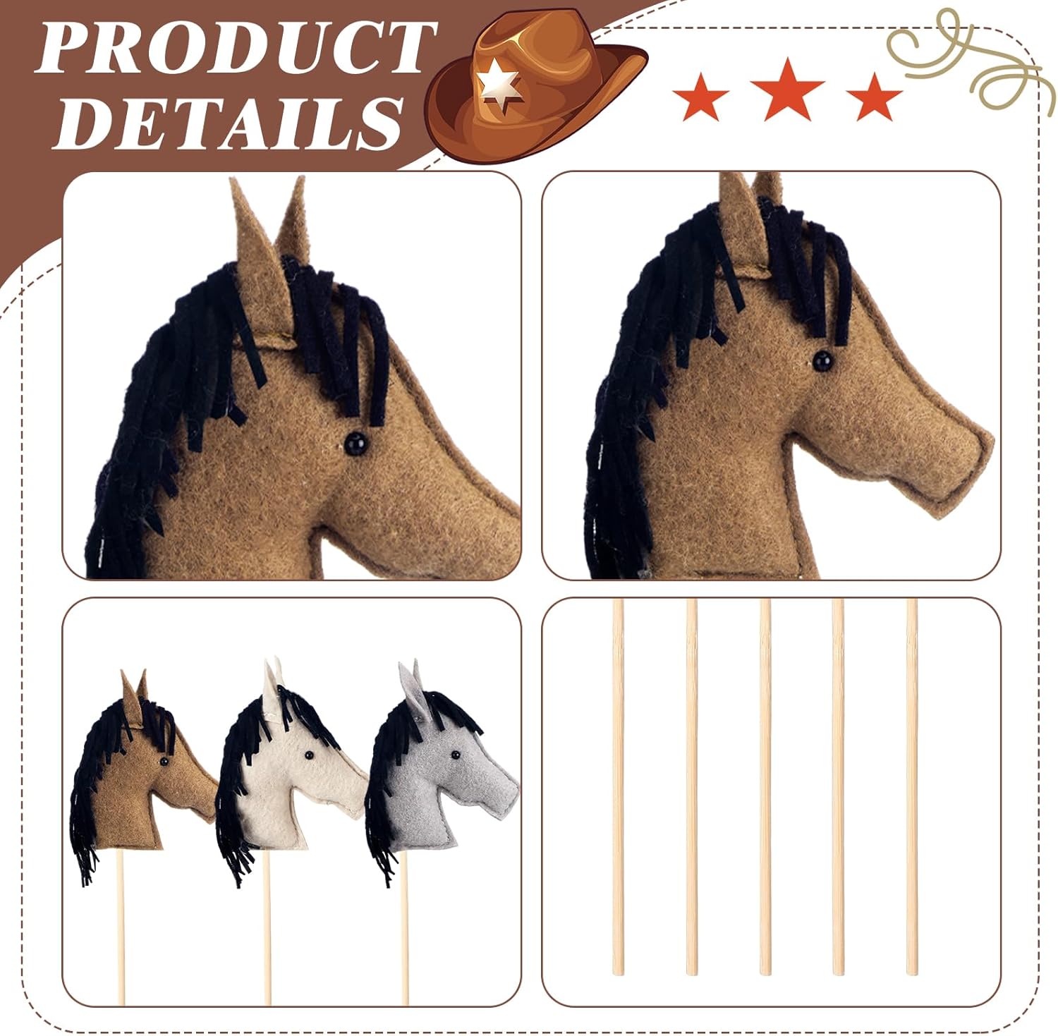 Hushee 12 Pcs Horse Table Centerpieces for Cowboy Western Party Decorations Felt Horse Sticks Table Toppers Centerpieces for Western Birthday Baby Shower Country Decor