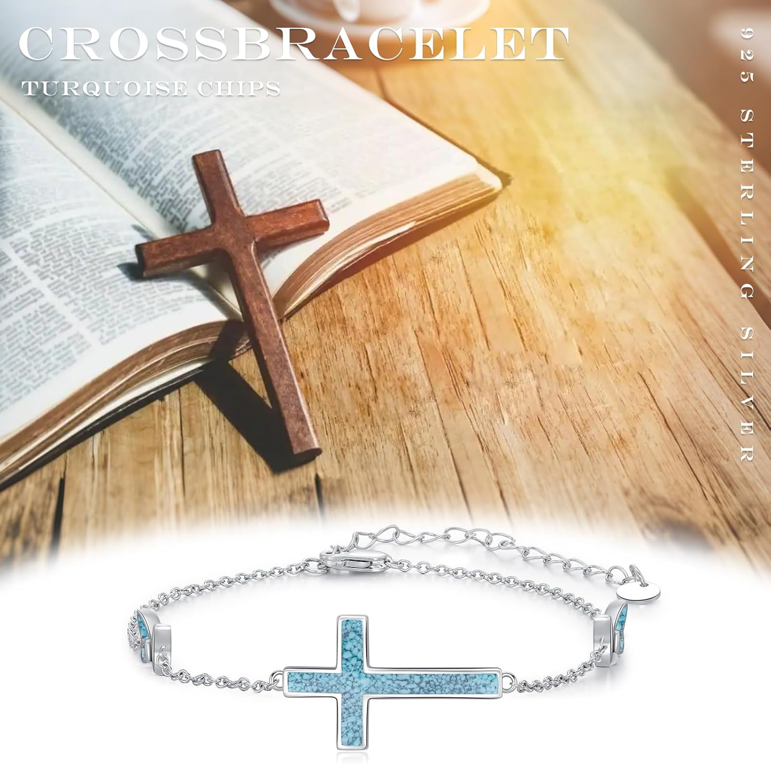 Cross Bracelet Turqupise for Women S925 Sterling Silver Religious Jewelry Christmas Graduation Party Gifts - Image 6