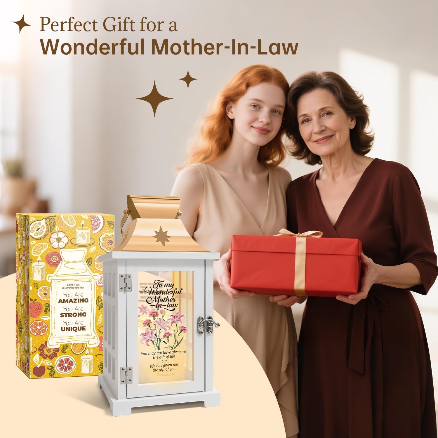 Mother in Law Gifts - Candle Warmer Lamp with Timer Dimmer, Heartfelt Wax Melter Lantern for Mother in Law Birthday Mothers Day Christmas