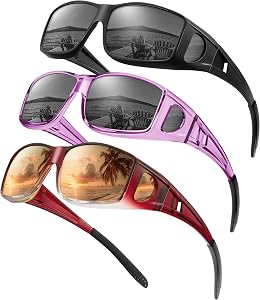 Lunettes de soleil KALIYADI Wrap Around Fit-Over : lunettes de soleil polarisées pour hommes et femmes avec protection UV pour conduire