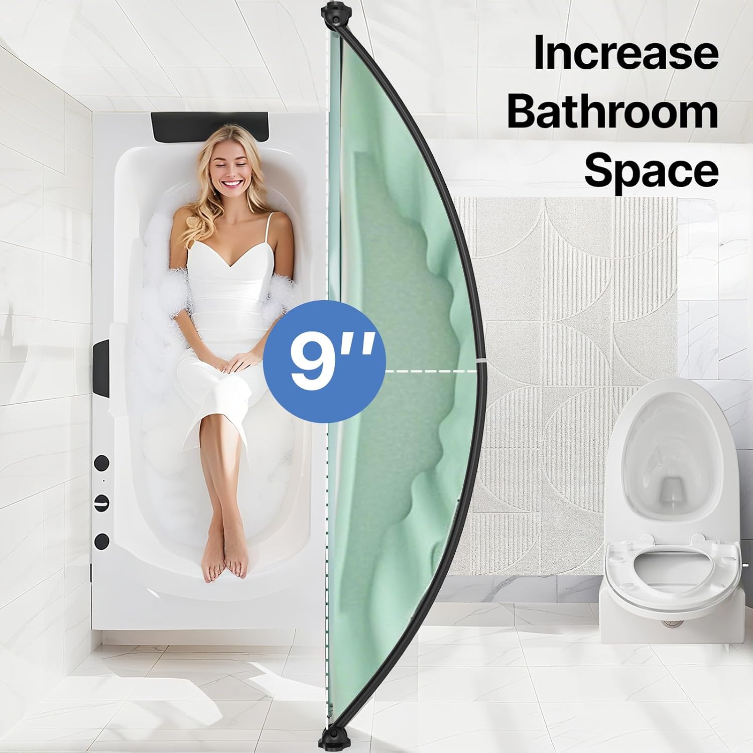 Curved Shower Curtain Rod, Rust Resistant, Adjustable Length 42-73 inches for Shower, Bathroom, Hole Punch Required.