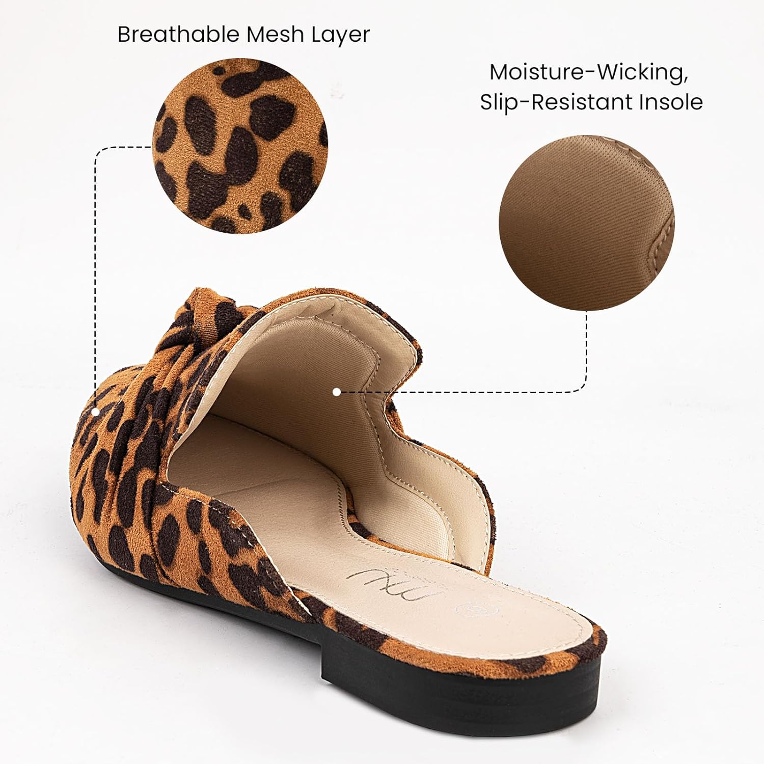 MUSSHOE Mules for Women with Bow Knot: Pointed Toe Flats - Cloud-Cushion Suede Backless Loafers for Office & Casual Wear - Wide-Fit Friendly Slip On Slides with Memory Foam - Image 4