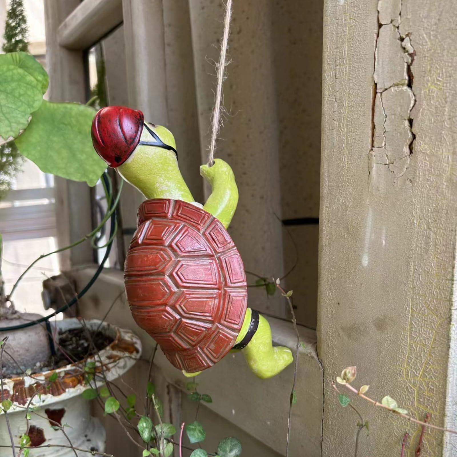 Kreatywna wspinaczka żółwia ogrodowego żywiczne wiszące figurki zwierząt z liną do wewnątrz na zewnątrz patio balkon ozdoba drzewo wisiorek dekoracja(