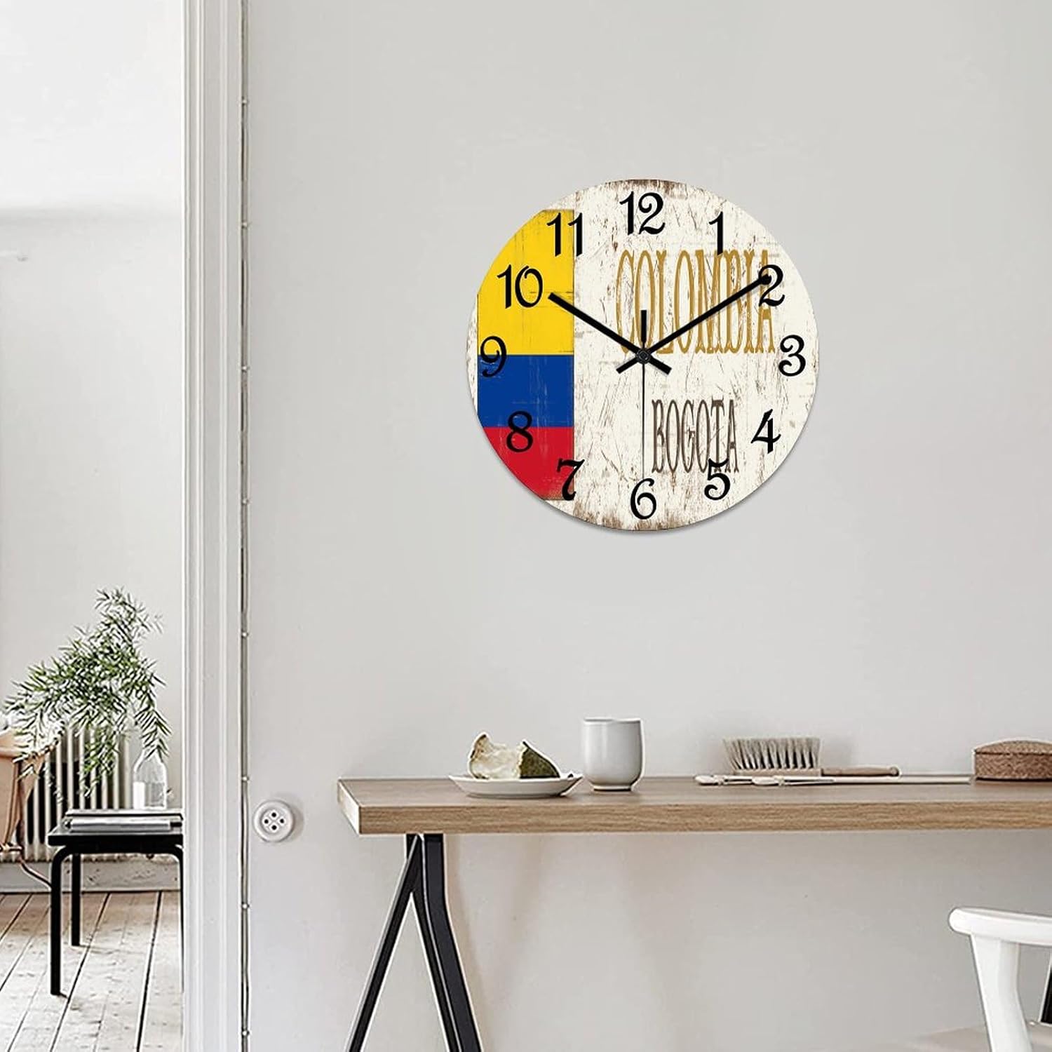 Colombia National Flag Wooden Wall Clock Colombia Bogota Quiet Digital Round Wall Clock Wood Clock Stylish Wall Decor Home Decor Clock for Dining Room Farmhouse