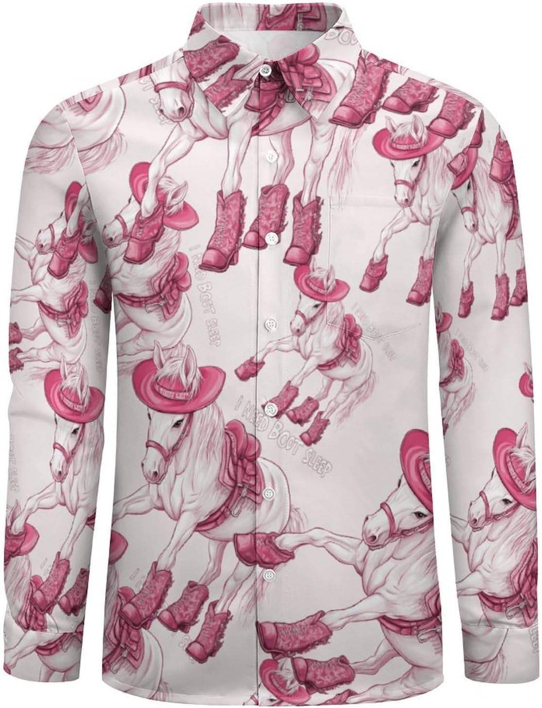 Boot Horse Long Sleeve Shirts Casual Dress Shirt Button-down T-shirts for Men