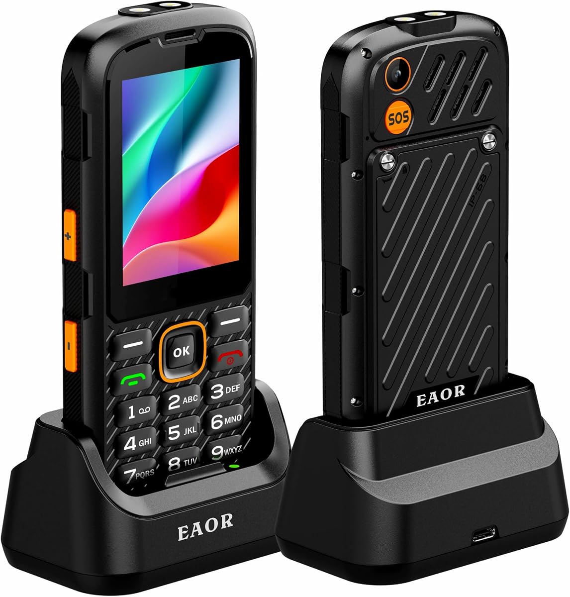 Rugged Phone Unlocked with Charging Dock,3000mAh,Feature Dumb Phones | Waterproof Mobile Cell Phone for Seniors/Kids,Battery,Flashlight, Reverse Charging,for Home, Camping,Hiking/Outdoor Adventure