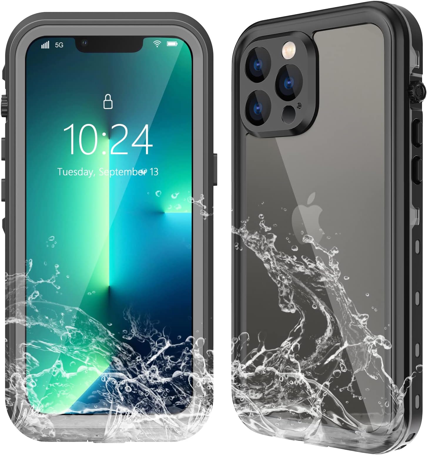 WIFORT Case for iPhone 13 Pro, P68 Certified Waterproof 360 Degree Protective Case with Built-in Screen Protector, Shockproof, Dustproof, Snowproof, Transparent Outdoor Case, Black
