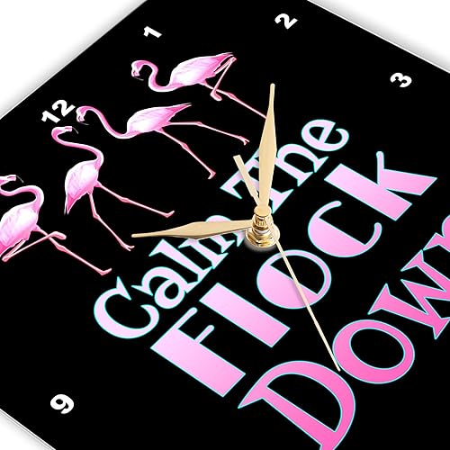Miniatura 3 de 3dRose Reloj de pared silencioso - 15 pulgadas - Retro Miami Art Deco Estilo Summer Flamingo Pun Calm The Flock Down. - Creative Studios - Flamencos