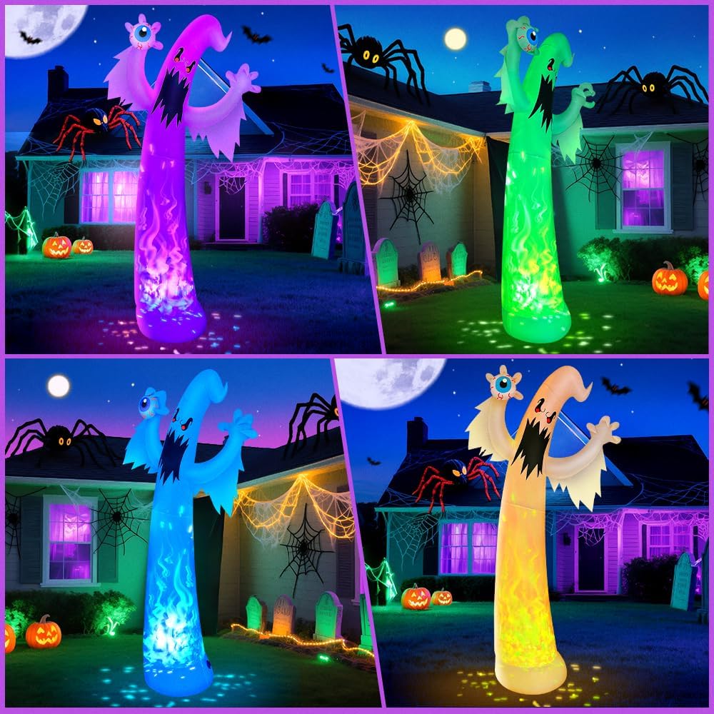 12FT Giant Halloween Inflatables Ghost Decorations, Built in 7-Colored Flame Rotation LEDs Huge Halloween Inflatable Large Spooky Blow Ups Halloween, Party, Indoor, Outdoor, Garden, Yard Lawn
