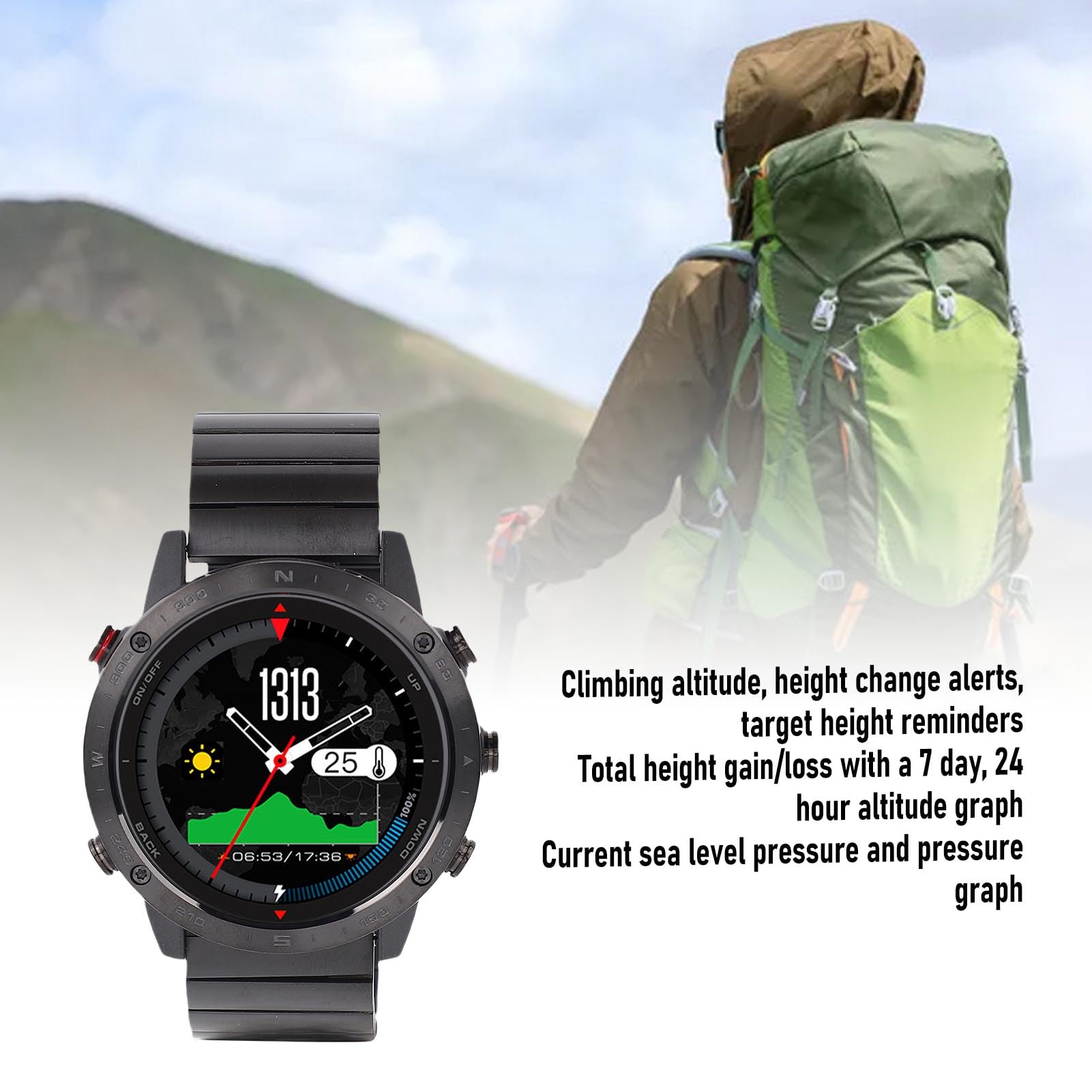 Keenso 50 M Smart Watch, Sports Smartwatch, z Czujnikiem Głębokości, Barometr, dla Fitness, Nurkowanie, Bieganie, Przypomnienie Wiadomości i Sport