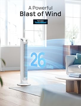 Dreo Smart Tower Fan with Remote, Oscillating Quiet Bladeless Floor Fan for Bedroom and Living Room, Up To 26ft/s Velocity, Voice Control