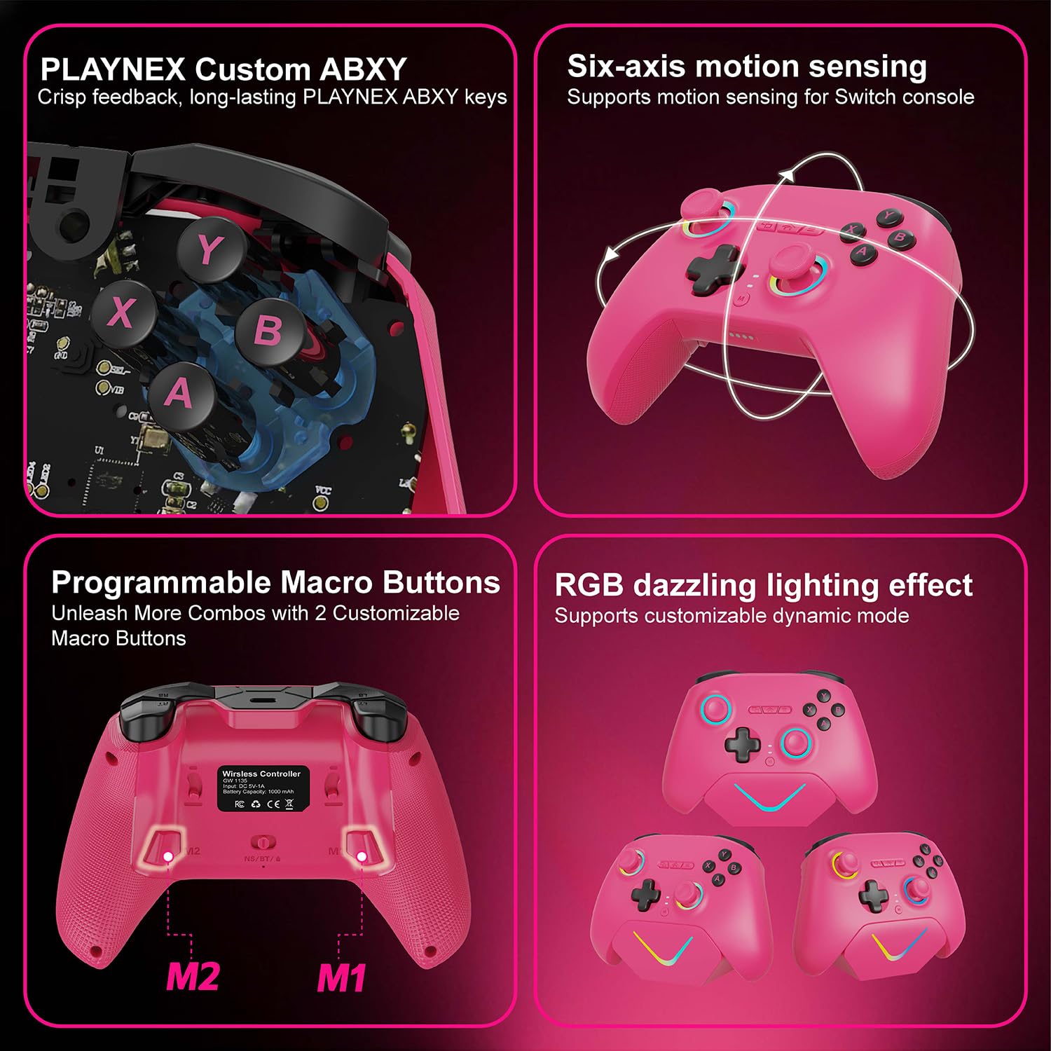 PLAYNEX Controlador inalámbrico de 2.4 Hz TMR Joysticks, Hall/Micro 2 en 1 disparadores 1000 Hz tasa de sondeo de 1000 mAh batería larga para PC/Switch/Switch 2/Android/iOS, controlador de juegos de