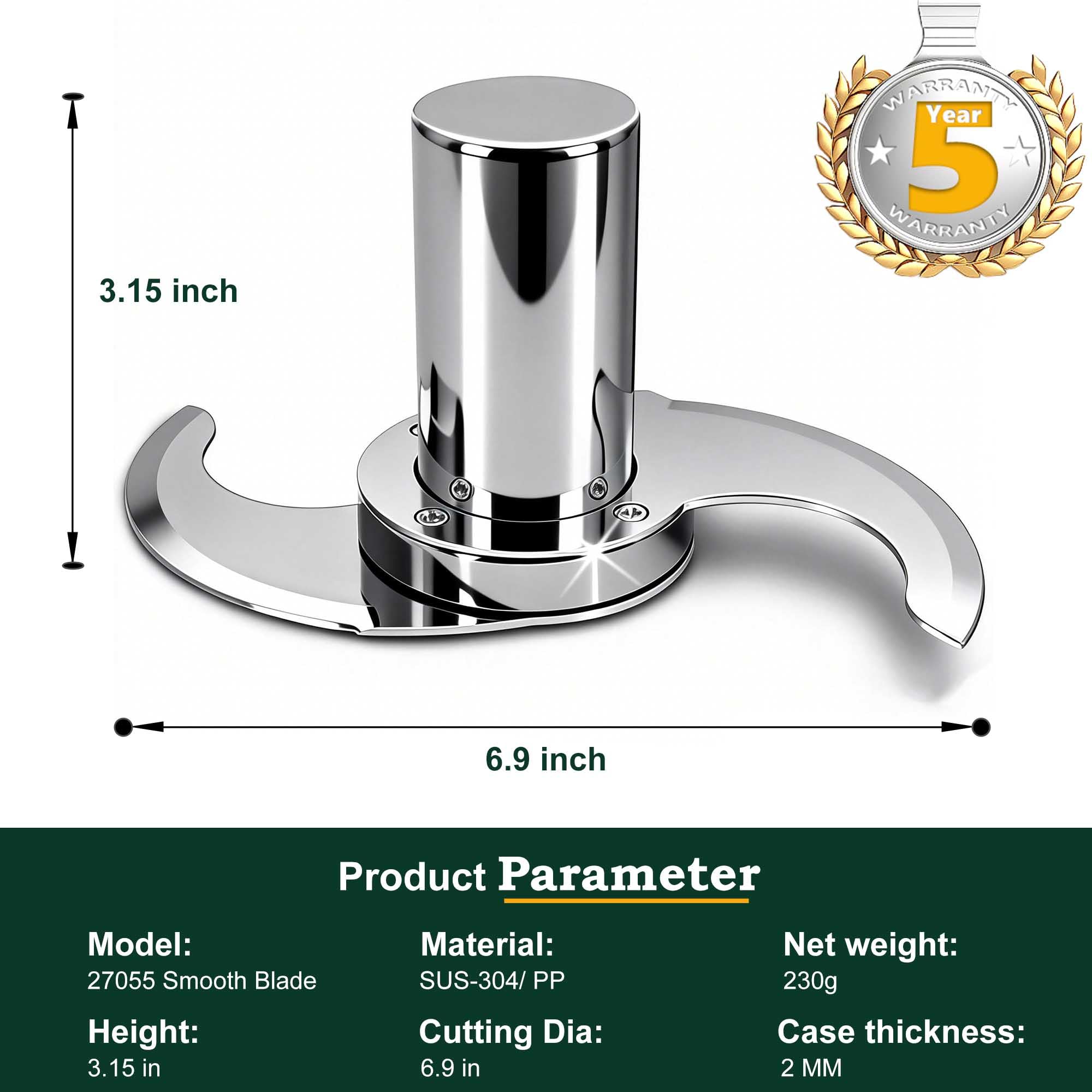 27055 Cuchilla lisa para robot Coupe R2, R2A, R2N, R2B, R2U, R201, R211, procesadores de alimentos comerciales con cuchillas modulares, cuerpo de acero inoxidable que nunca se rompe ni gotea