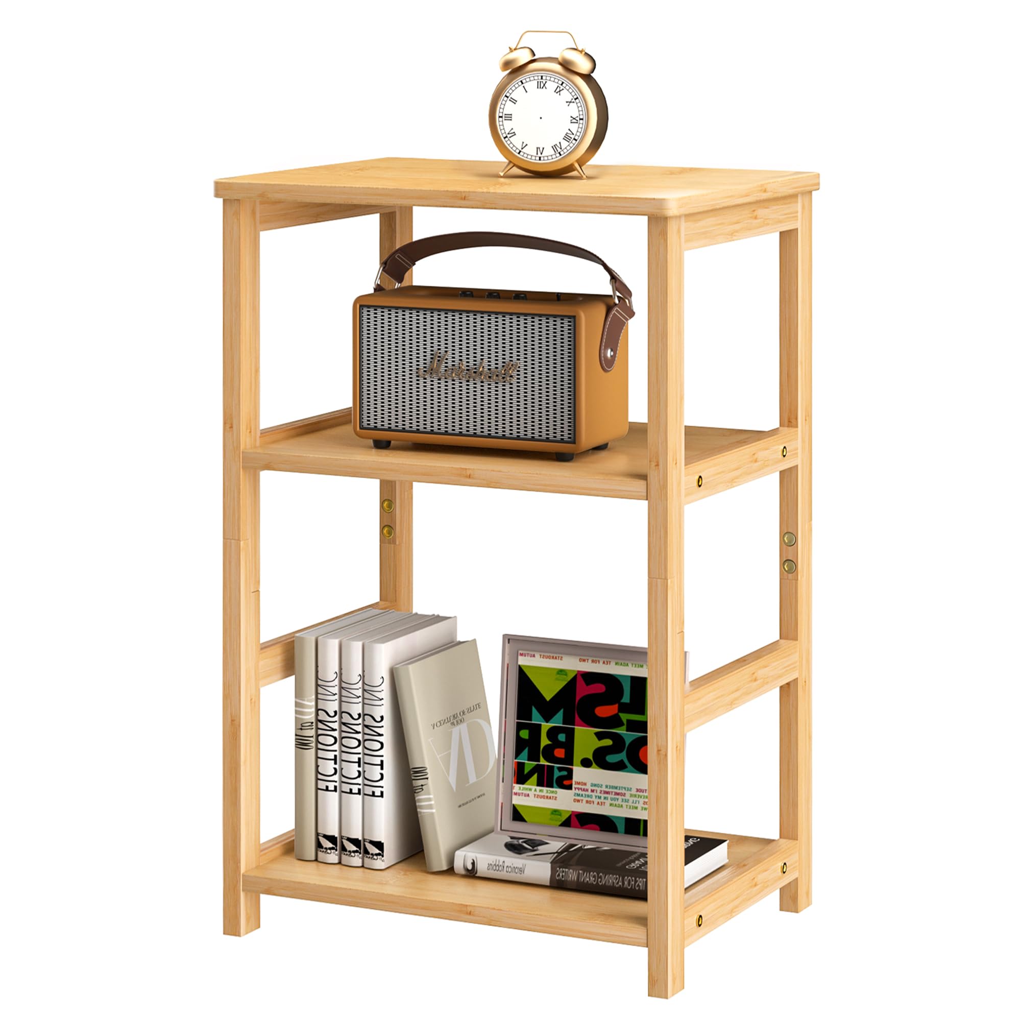 VASMIA End Table, 3-Tier Side Table with Storage Shelf, Bamboo Nightstand Bedside Table for Small Spaces, Bedroom, Living Room,Natural